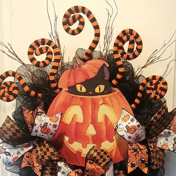 Halloween Cat Pumpkin Deco Mesh Bows - Picture 3 of 9
